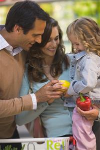 Father, mother and daughter shopping