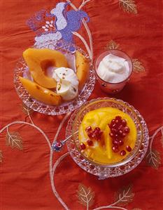 Stewed quinces and orange cream with pomegranate (Turkey)