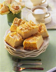 Apple cake (Yeasted cake with apple, quark & almond topping)