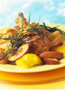 Tarragon chicken with roasted peaches