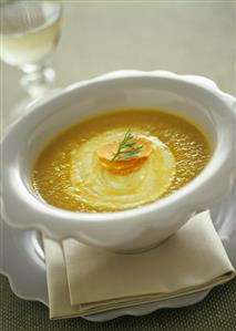 Carrot and apple soup with crème fraîche