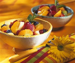 Fresh fruit salad in two small bowls