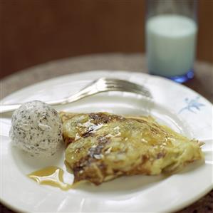 Banana pancake and a scoop of ice cream