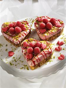Heart-shaped raspberry tarts