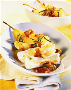 Brie with pears and pomegranate seeds