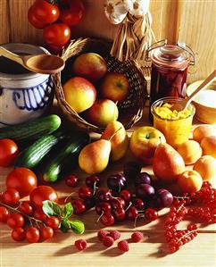 Still life with fruit and vegetables for bottling