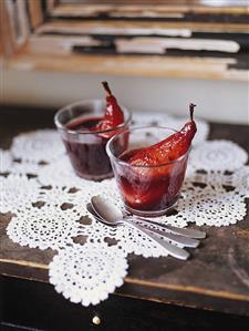 Pears in berry sauce