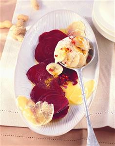 Beetroot with peanut and banana cream