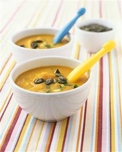 Creamed pumpkin soup with chicken breast