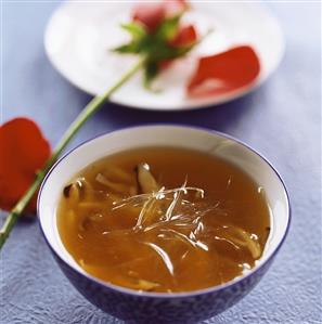 Shark's fin soup with ginseng and mushrooms