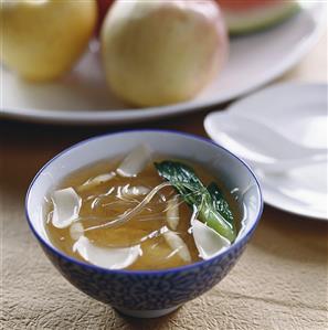 Shark's fin soup with lily scales and pak choi