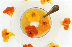 Gazpacho with nasturtium flowers