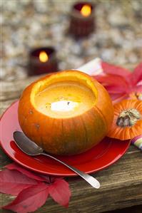 Pumpkin Soup served in a Pumpkin