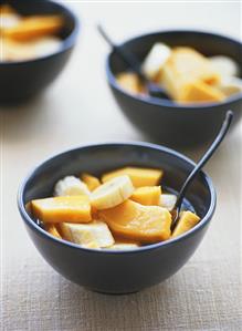 Papaya and banana with lemon grass syrup