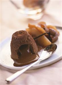 Chocolate pudding with fruit compote