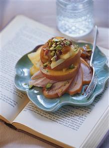 Salad of smoked chicken breast and peach