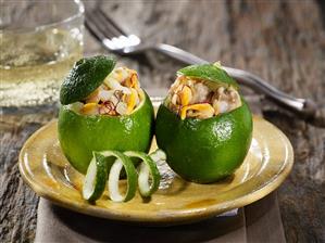 Two limes stuffed with shellfish