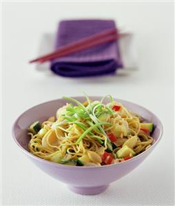 Pan-cooked noodles with lychees