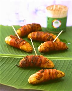 Baby bananas wrapped in bacon