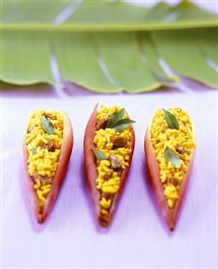 Curried rice in banana flower petals