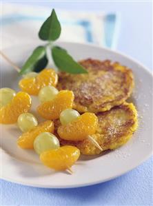 Sweet pumpkin & potato cakes with skewered fruit