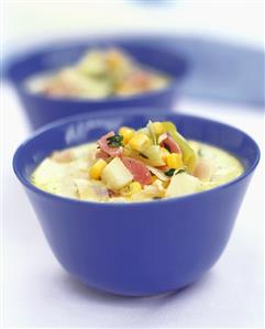 Potato and vegetable soup with ham