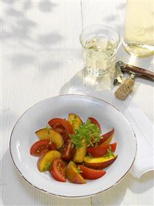 Peach and tomato salad with curry dressing