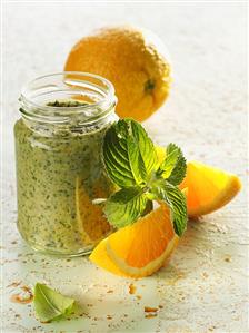 Orange and basil pesto with mint