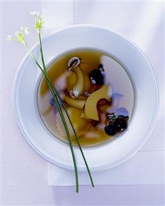 Mushroom soup with garlic chives