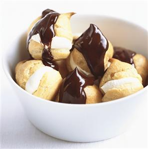 Profiteroles with chocolate sauce