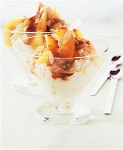 Rice pudding with peaches and almonds
