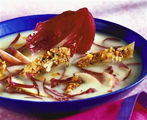 Potato soup with radicchio and smoked fish