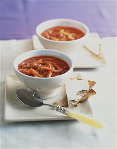 Spicy tomato soup with bread and butter