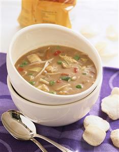 Vegetable soup with chicken and sprouts