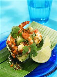 King prawns in avocado with chili vinaigrette