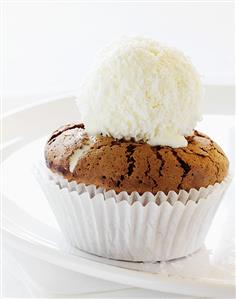 Sunken chocolate bun with coconut ice cream