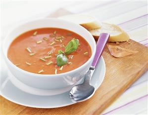 Tomato soup with chives and basil