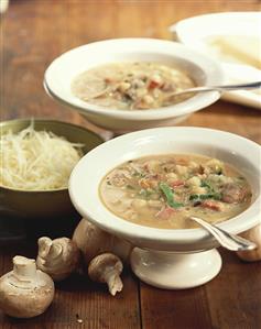 Chick-pea soup with vegetables and mushrooms