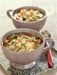 Noodle soup with tofu and oyster mushrooms