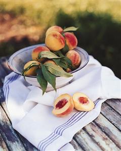 Peaches in a dish