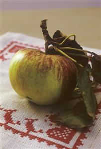 An apple with leaves