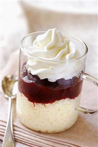 Rice pudding with fruit and cream