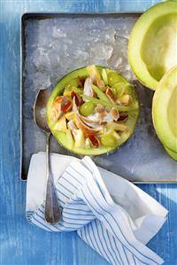 Fruity chicken salad in melon