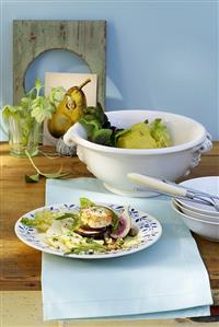 Oak leaf lettuce and pear salad with figs