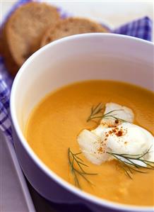 Pumpkin soup with cod and dill