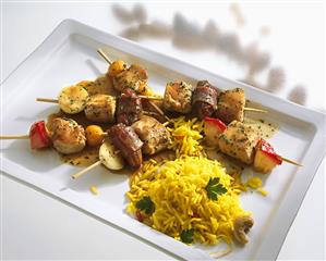 Fruity rabbit kebabs with lemon rice