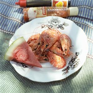 King prawns with watermelon