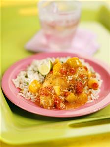 Chicken breast with mango salsa and rice