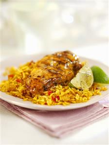 Tequila lime chicken on vegetable rice