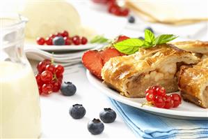 Apple strudel and fresh berries